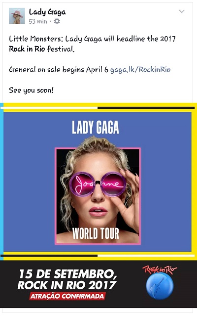 Lady Gaga Joanne Word Tour Rock In Rio 2017 Portal Fama MATERIA